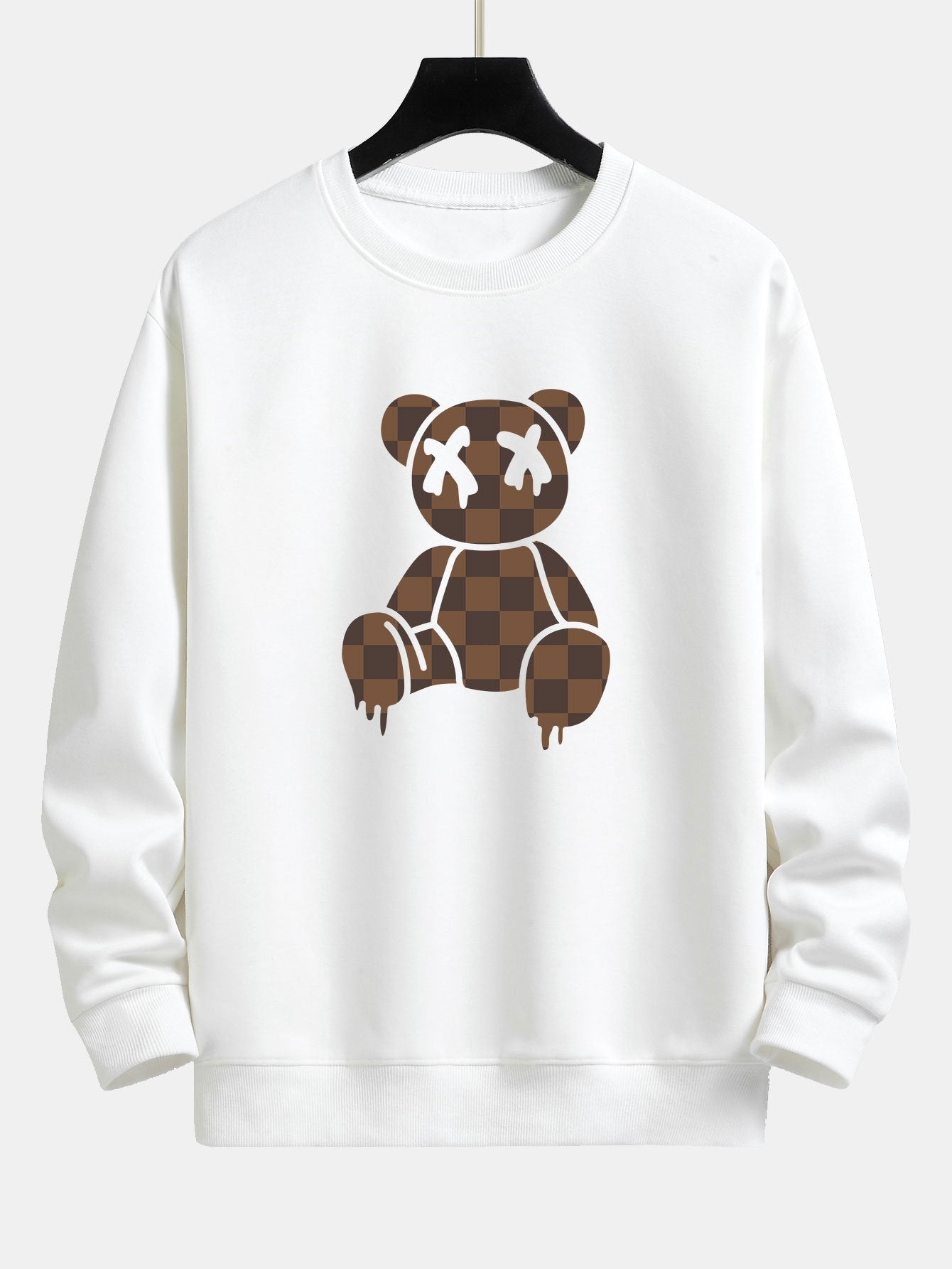 Checkerboard Dissolving Bear Print Relax Fit Sweatshirt