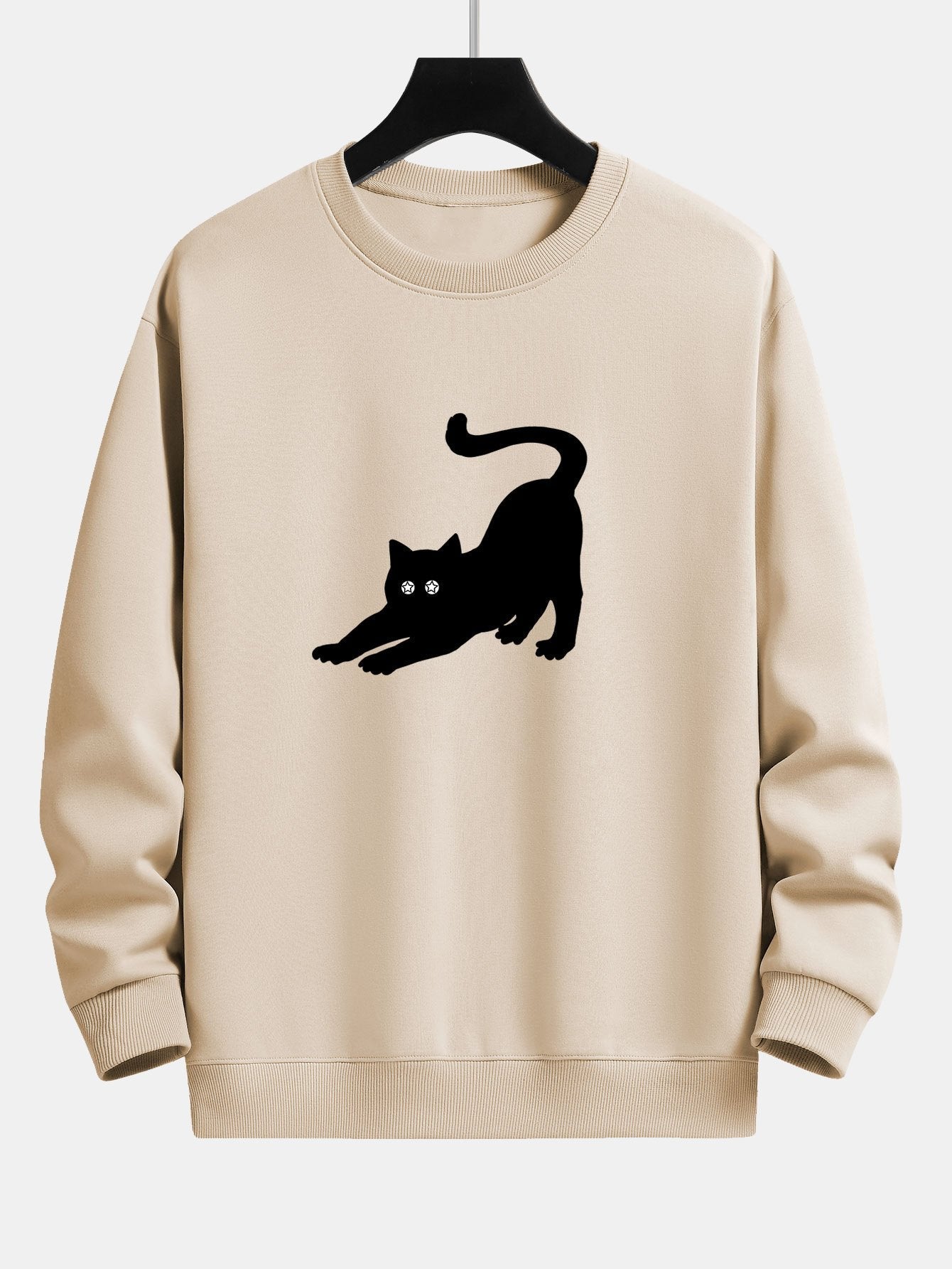 Sweat-shirt coupe décontractée à imprimé chat noir