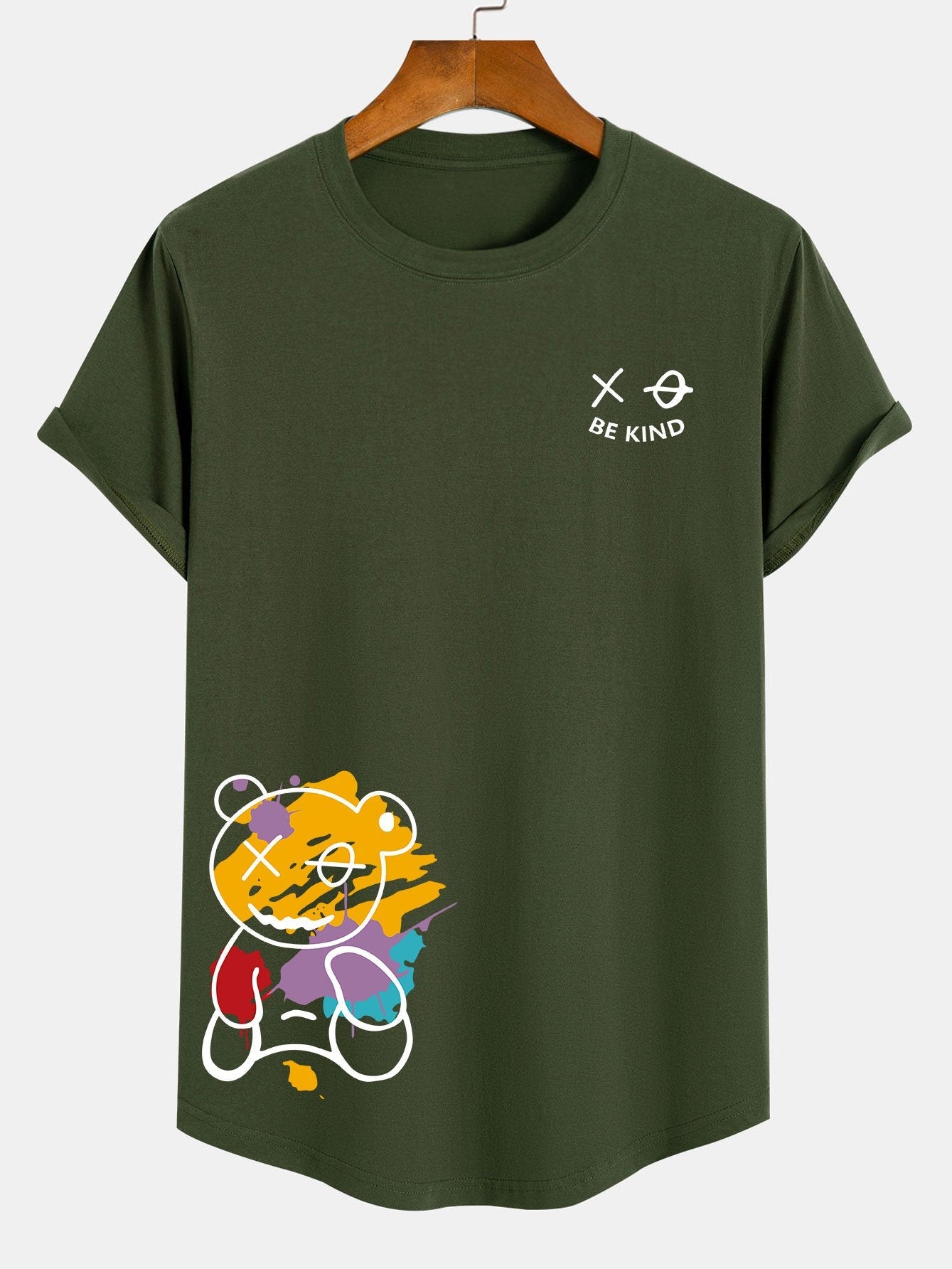 Graffiti Bear Print Cotton Arc Hem T-Shirt