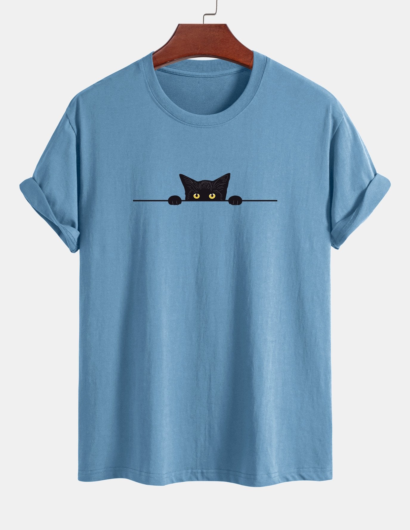 Regular Fit Black Cat Print Cotton T-Shirt