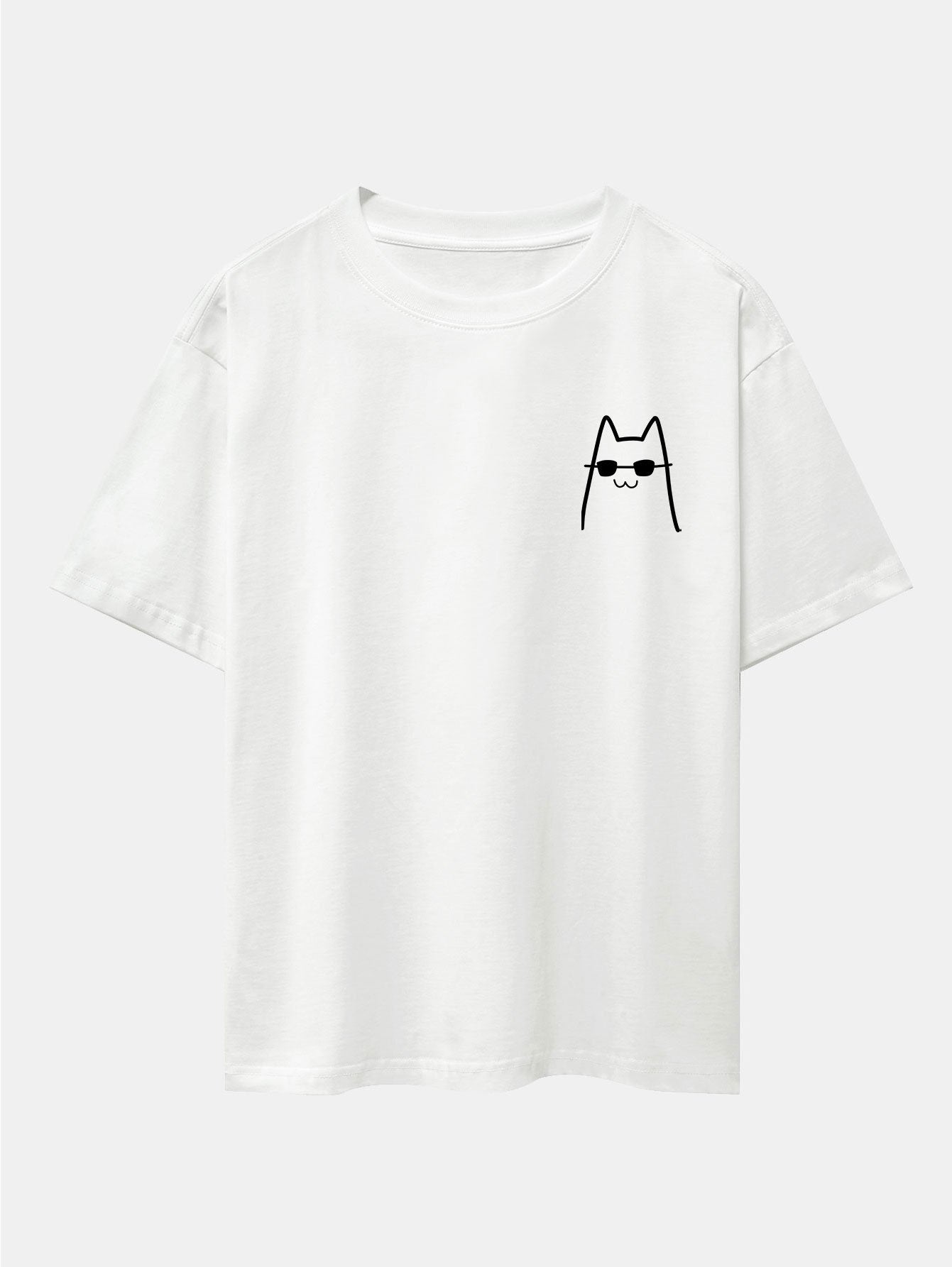 Cat With Sunglasses Print Drop Shoulder Oversize T-Shirt