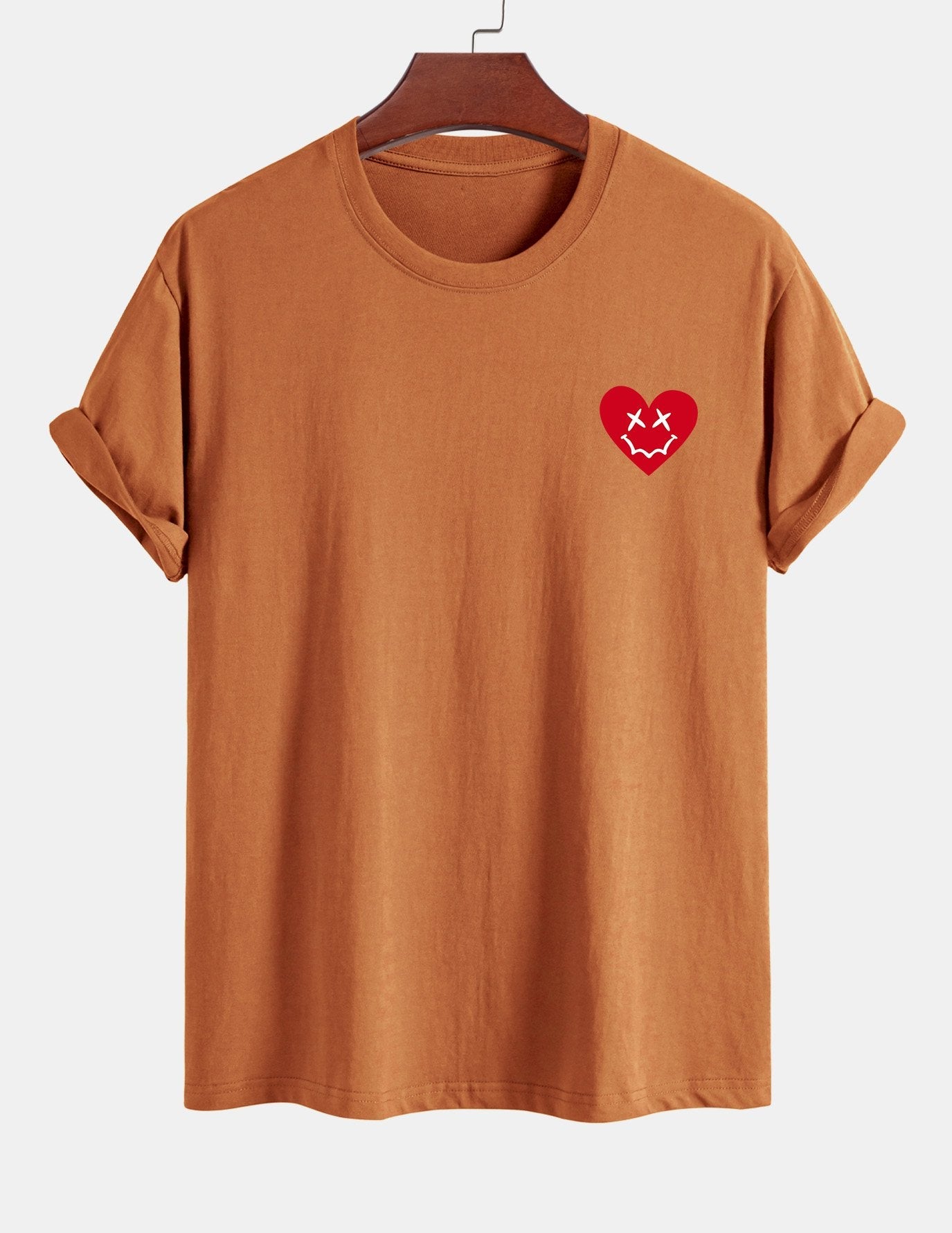 Regular Fit Heart Smiley Face Print Cotton T-Shirt