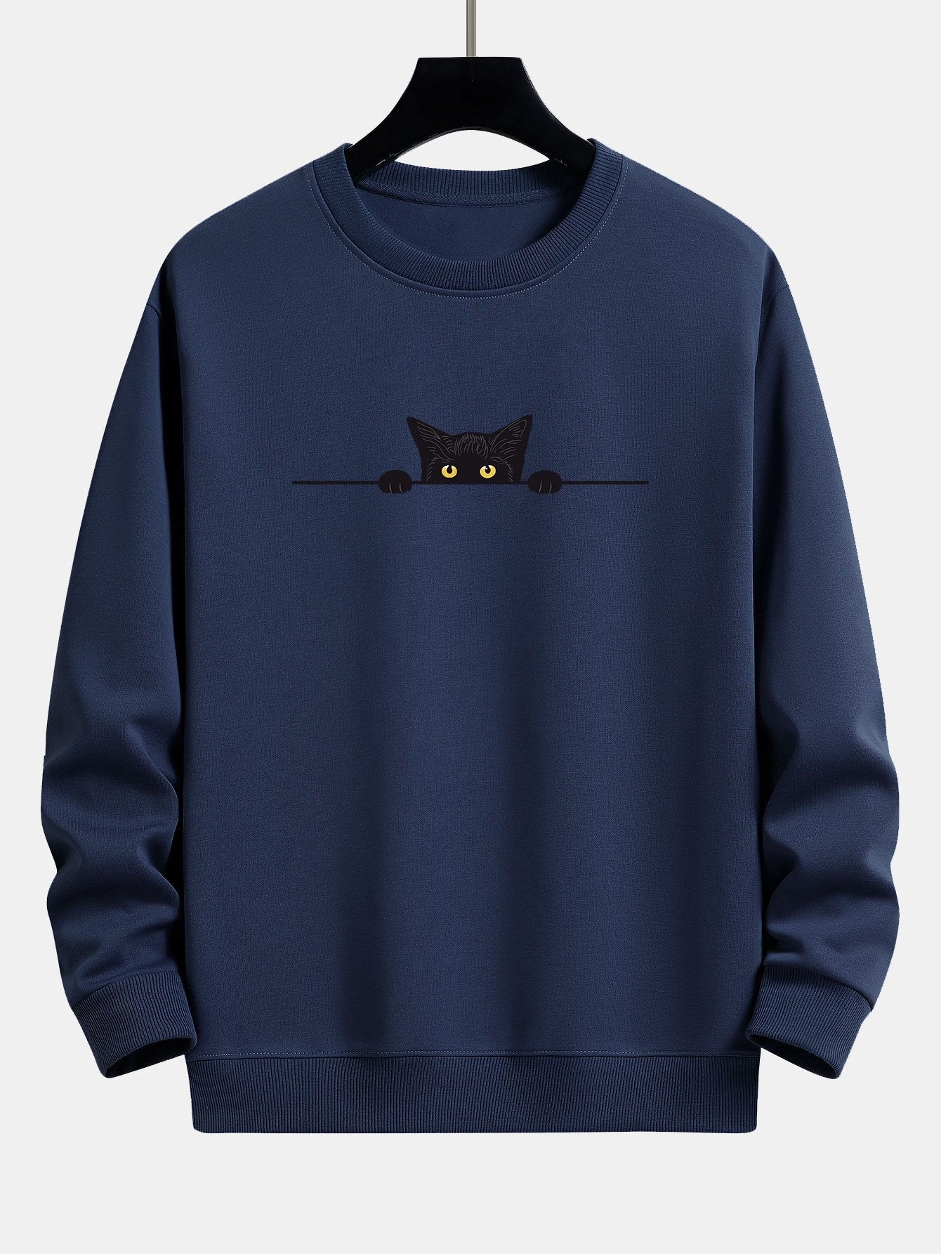 Sweat-shirt coupe décontractée à imprimé chat noir