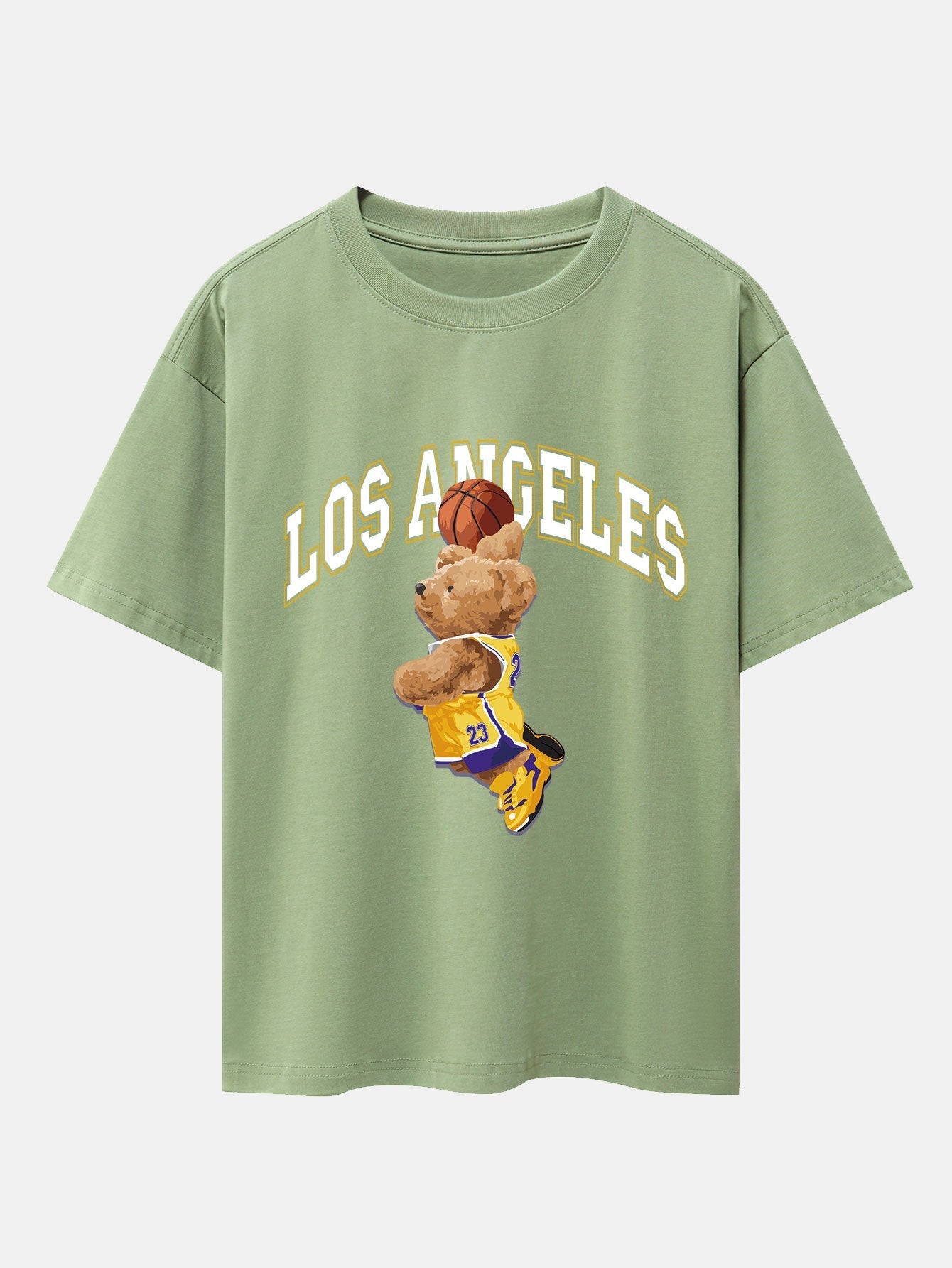 Los Angeles Basketball Bear Print Drop Shoulder Oversize T-Shirt