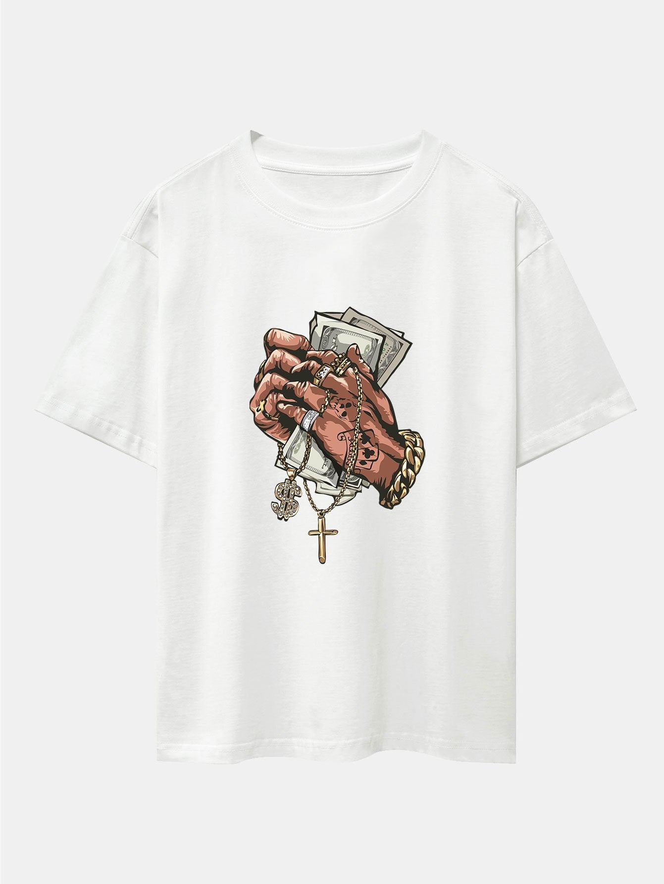 Hand Holding Cash Print Drop Shoulder Oversize T-Shirt