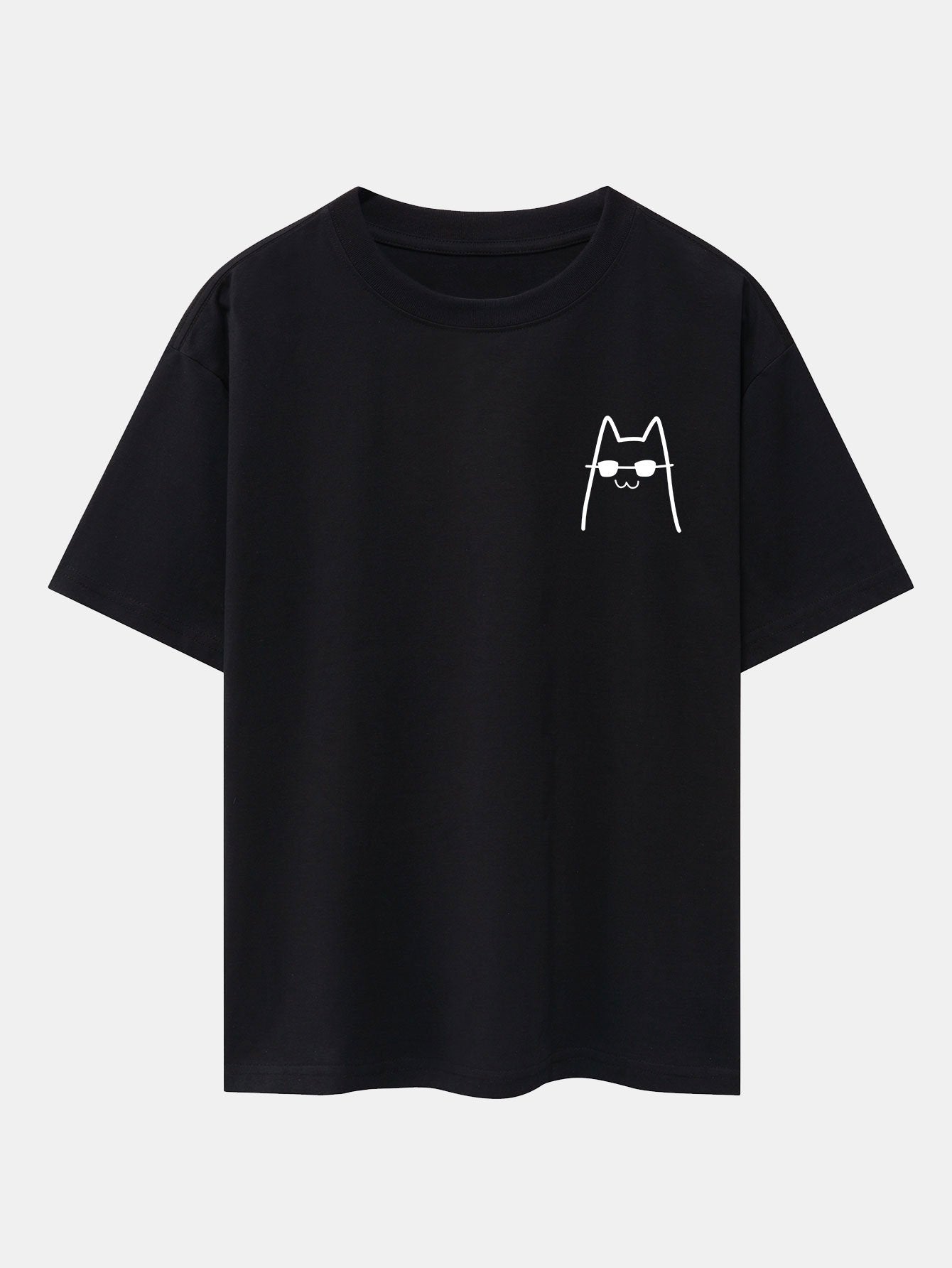 Cat With Sunglasses Print Drop Shoulder Oversize T-Shirt