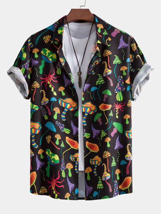 Chemise boutonnée à imprimé champignon psychédélique