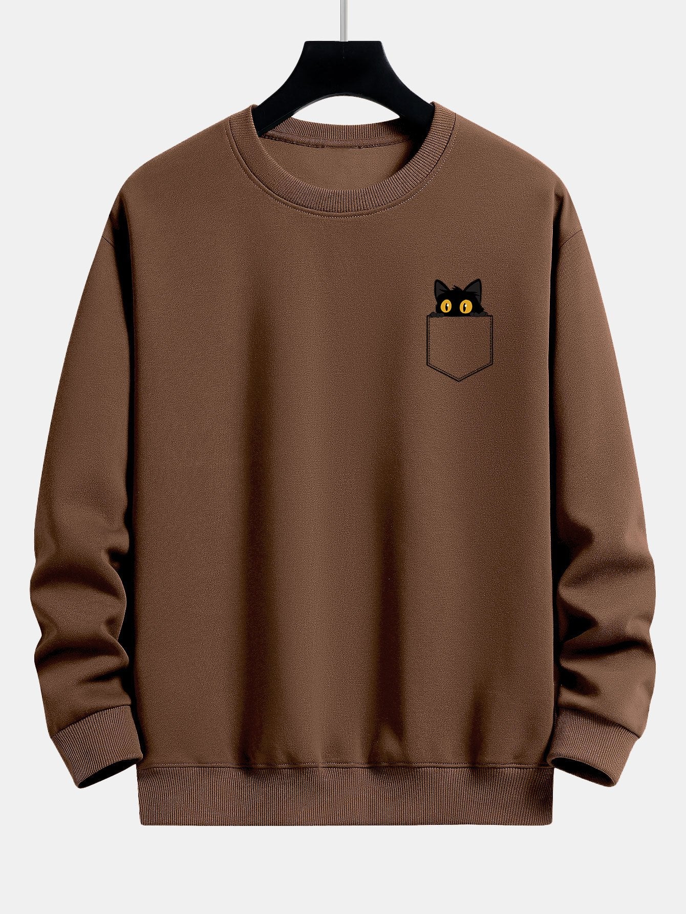 Sweat-shirt coupe décontractée à poche et imprimé chat noir