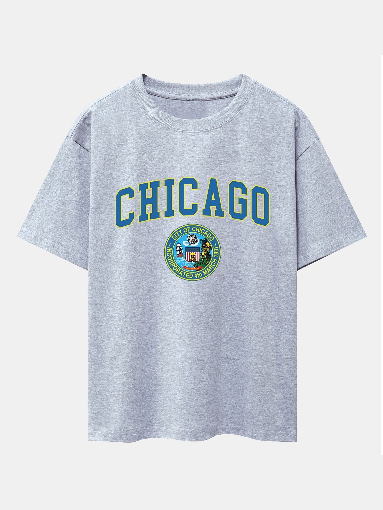 Chicago Coat Of Arms Print Drop Shoulder Oversize T-Shirt