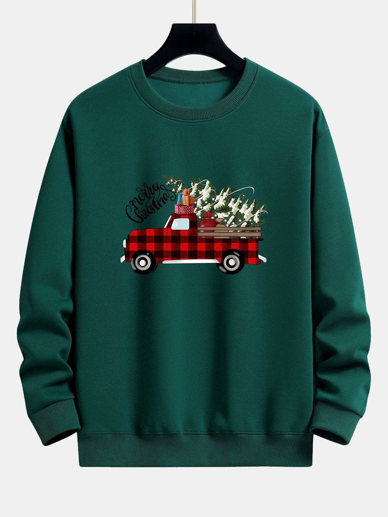 Sweat-shirt coupe décontractée à imprimé camion de Noël