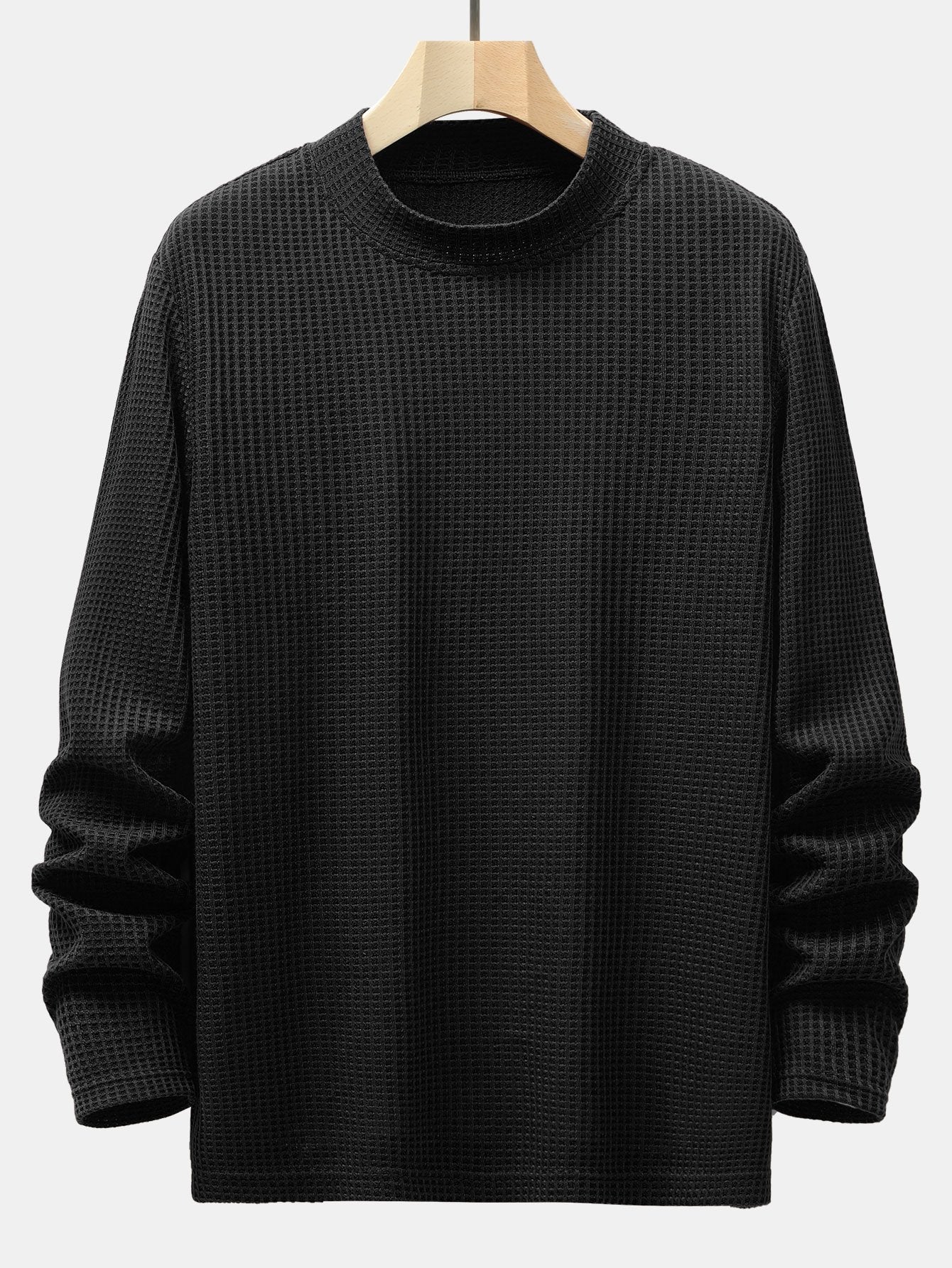 Long Sleeve Knitted Waffle Mock Neck T-Shirt