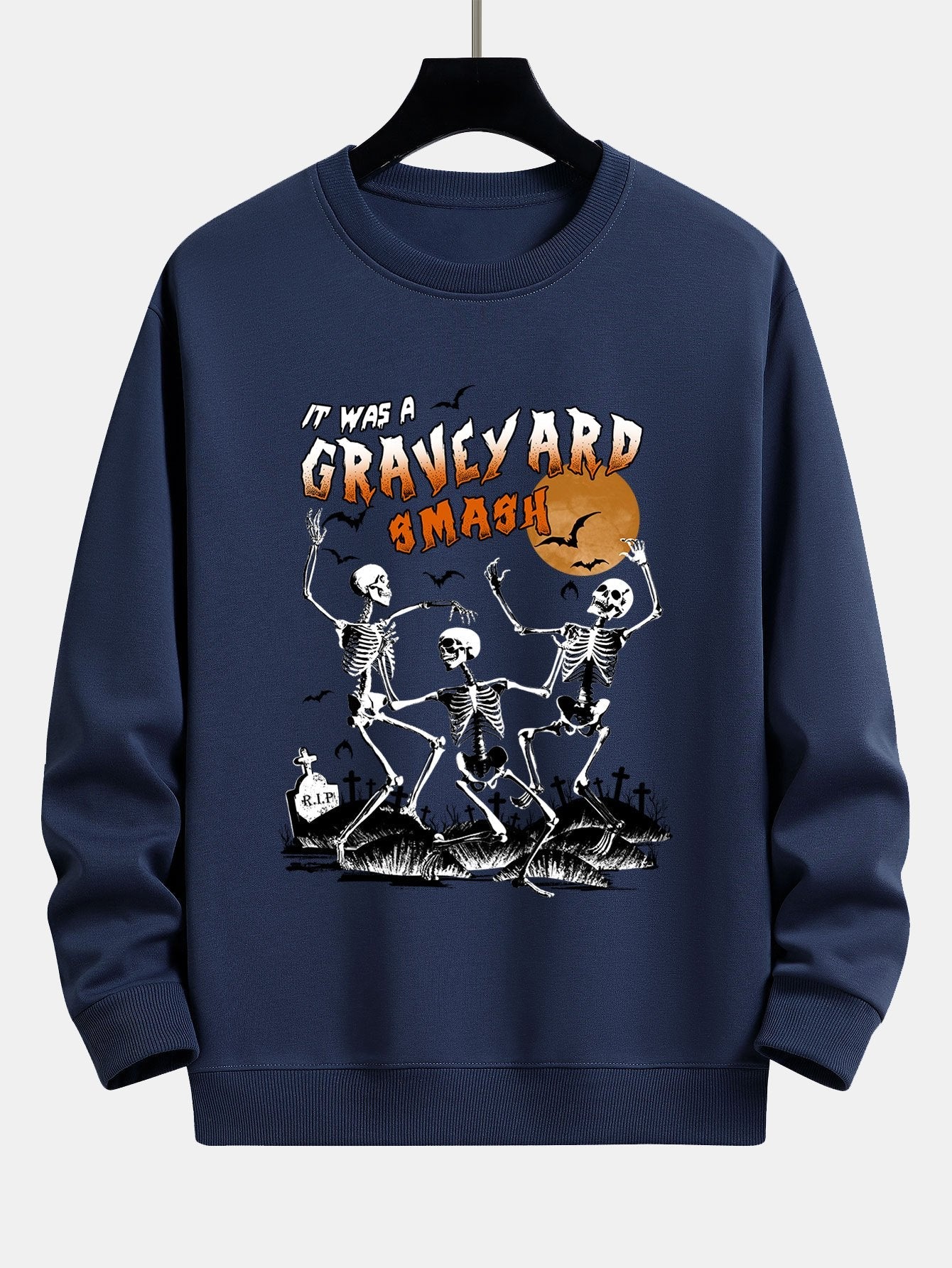 Sweat-shirt coupe décontractée à imprimé squelette dansant d'Halloween