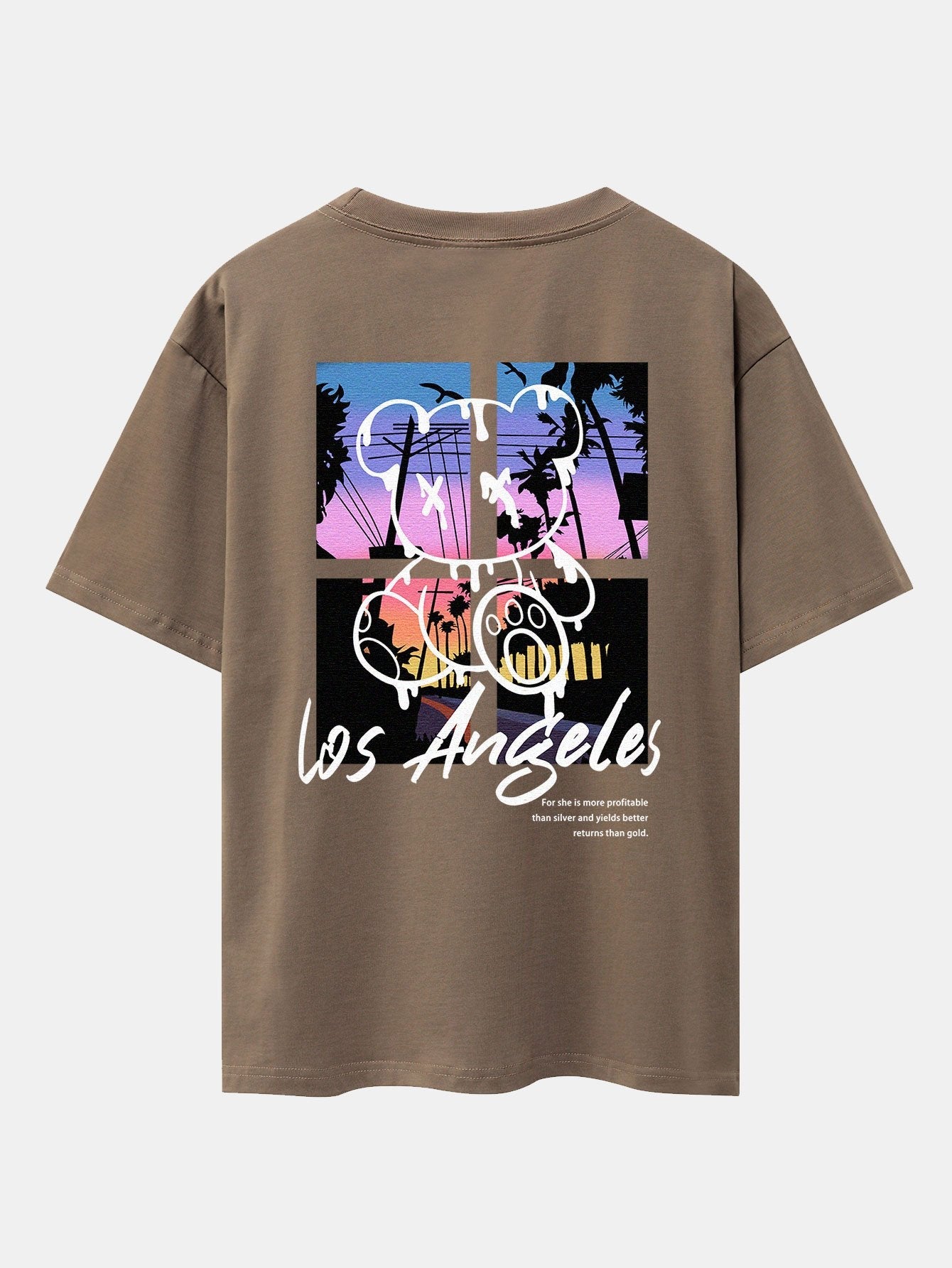 Los Angeles Illustration Bear Print Drop Shoulder Oversize T-Shirt