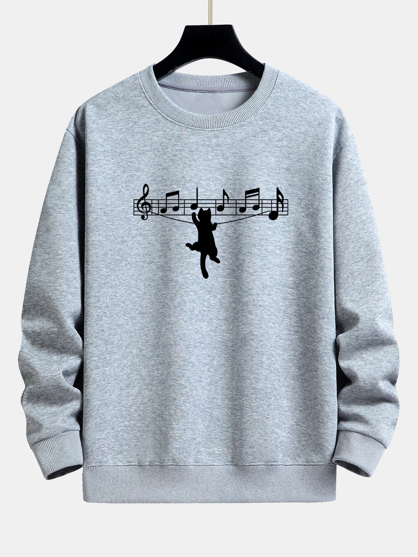 Musical Note Cat Print Relax Fit Sweatshirt