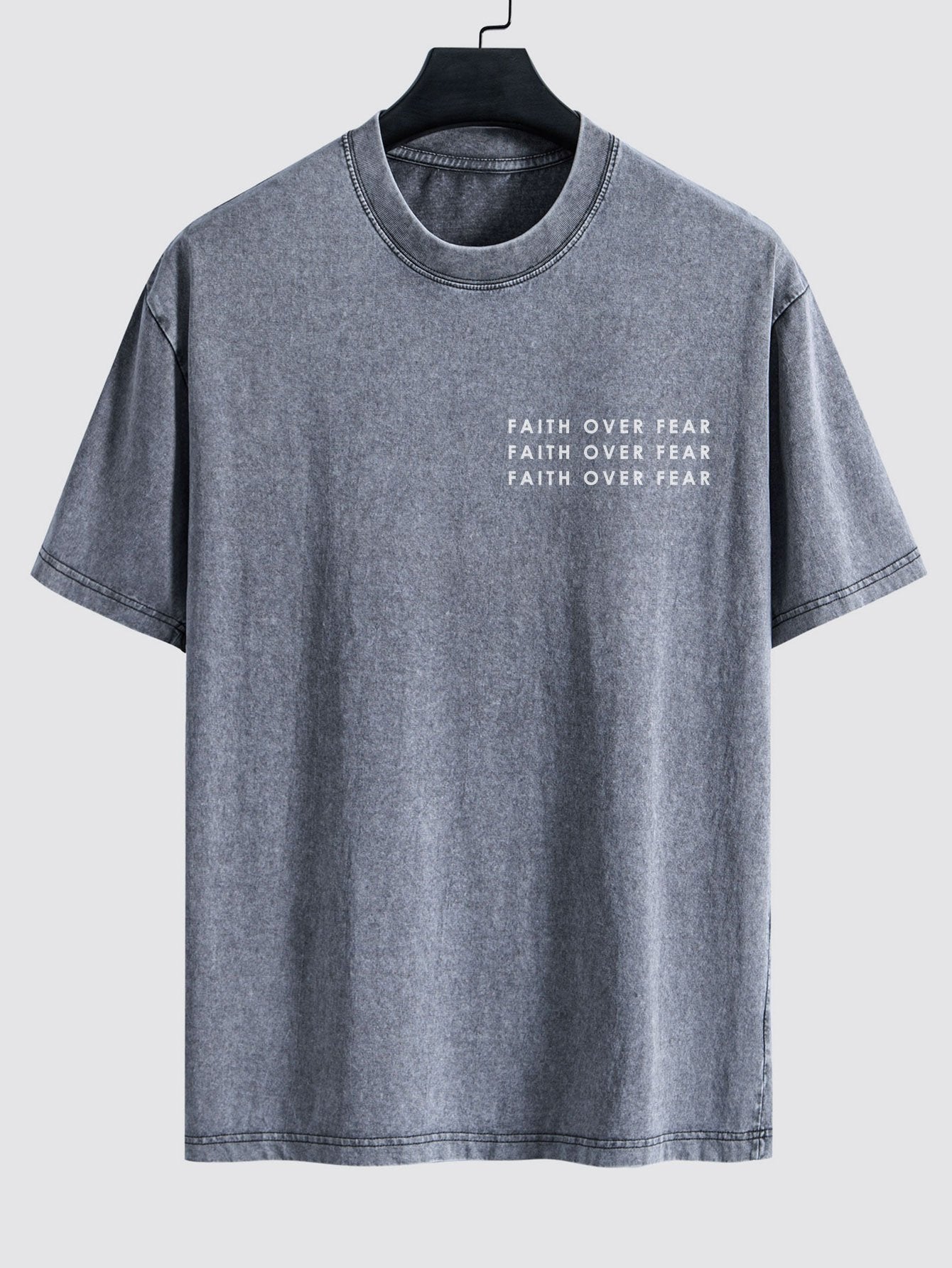 Slogan Print Washed Distressed Drop Shoulder T-Shirt