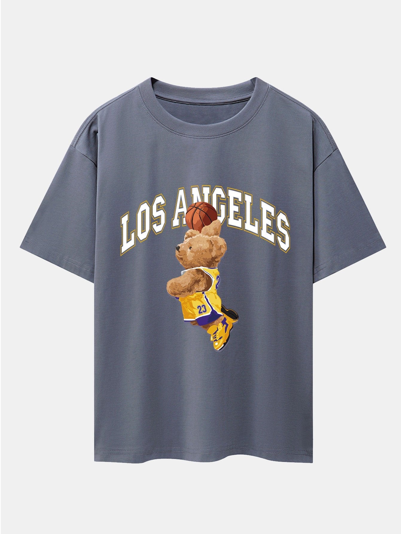 Los Angeles Basketball Bear Print Drop Shoulder Oversize T-Shirt