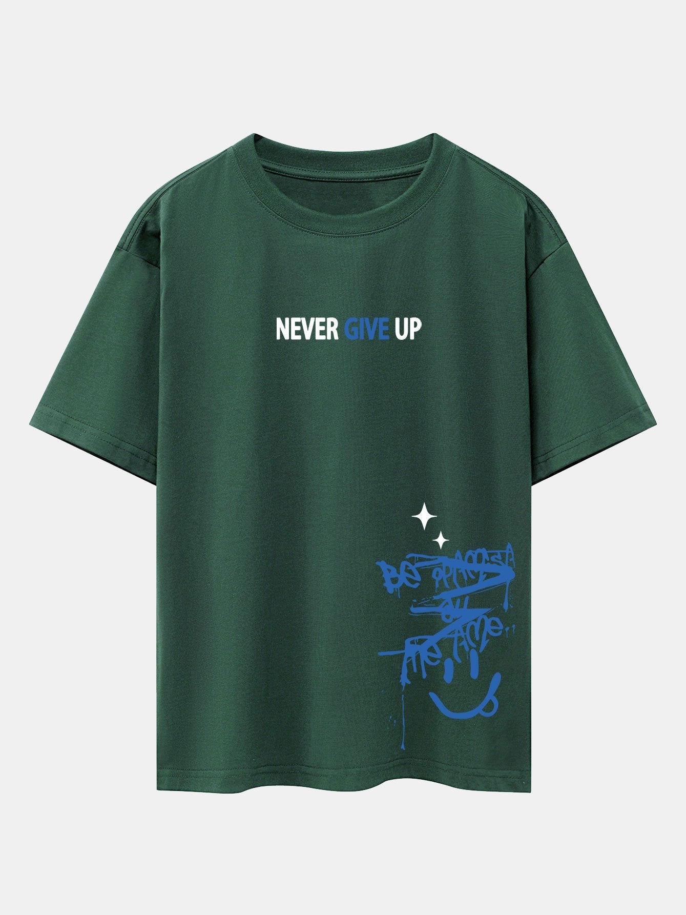 Never Give Up Smiley Face Print Drop Shoulder Oversize T-Shirt