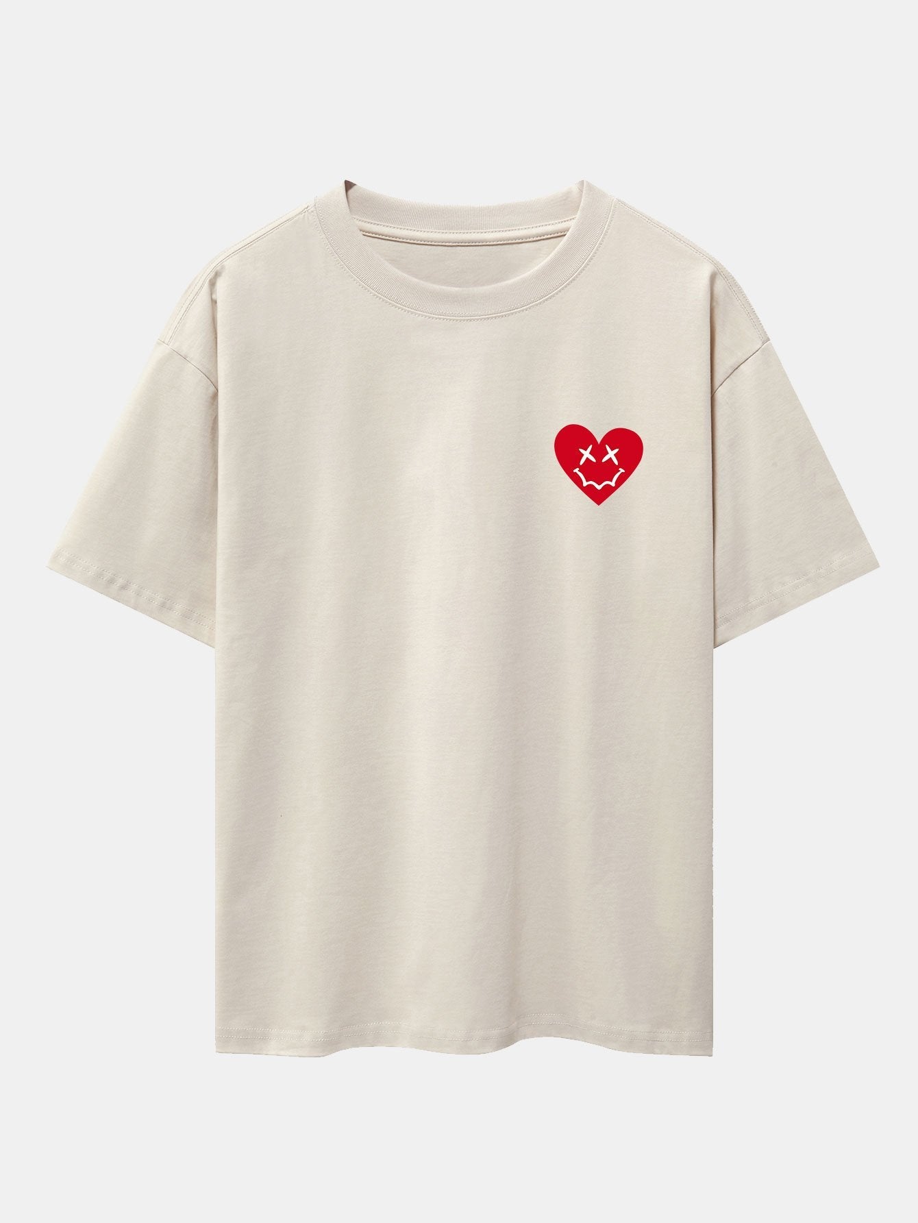 Smiley Heart Print Drop Shoulder Oversize T-Shirt