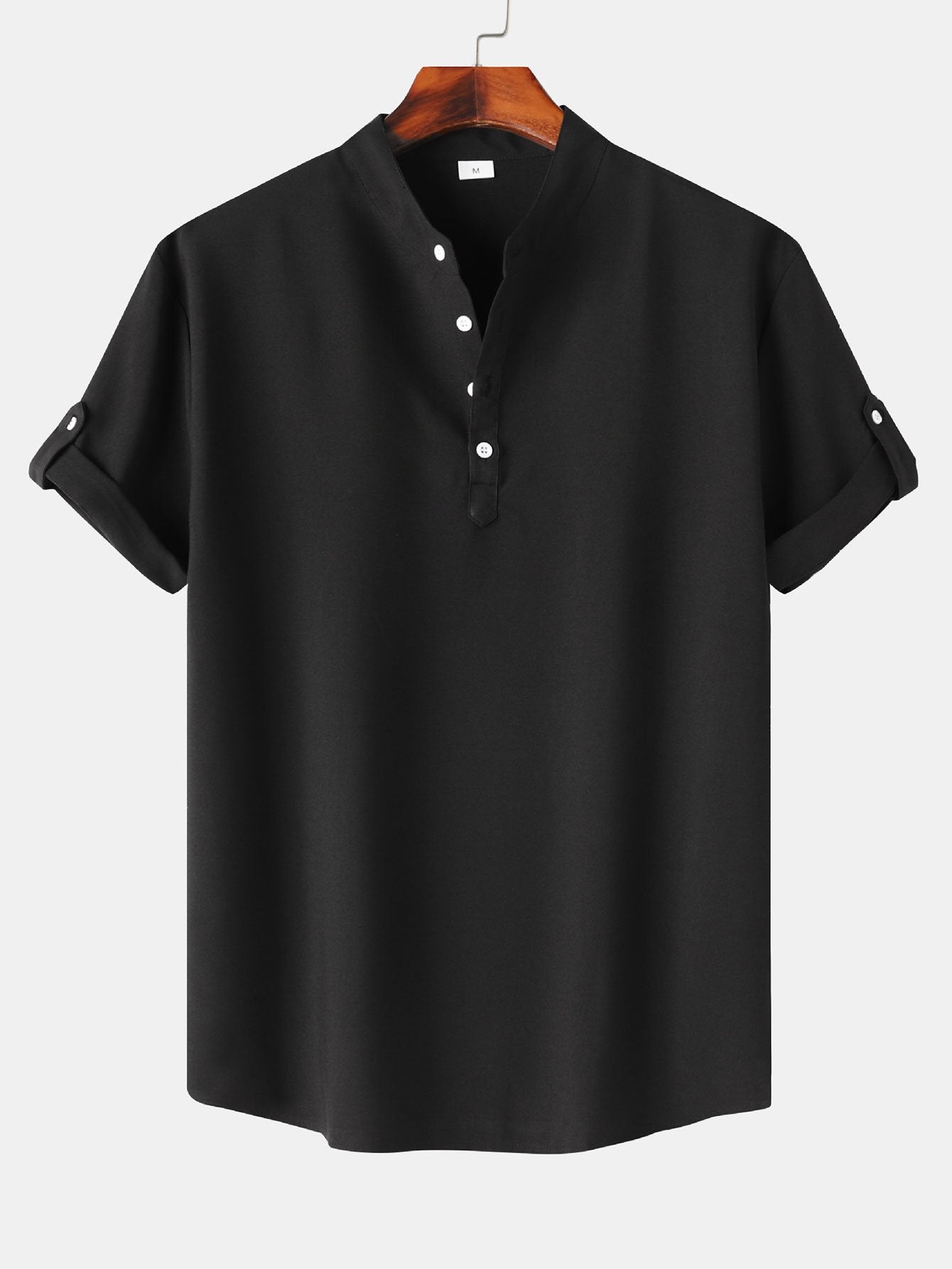 Chemise Henley à manches courtes aspect lin