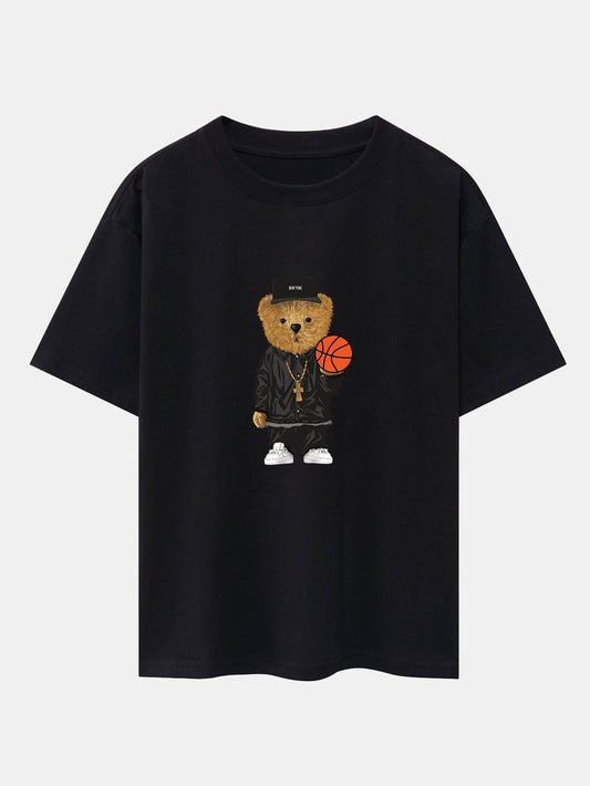 Basketball Bear Print Drop Shoulder Oversize T-Shirt