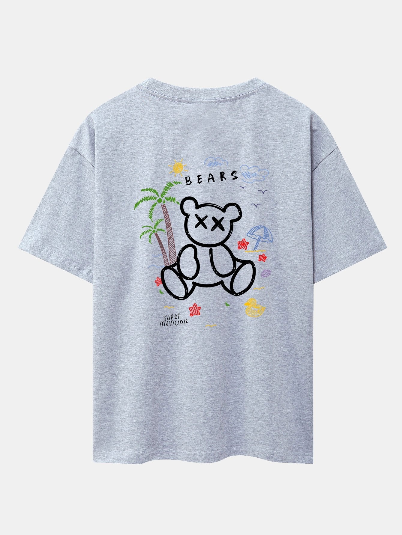 Bear On Vacation Print Drop Shoulder Oversize T-Shirt