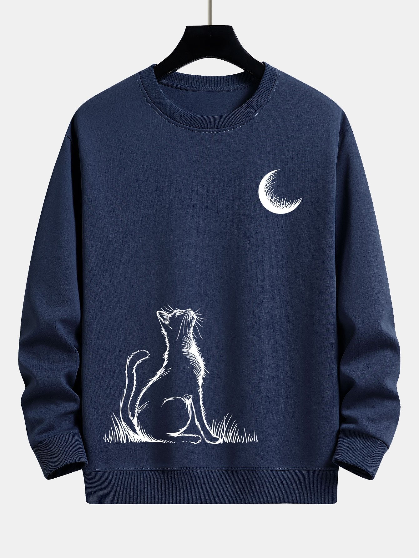 Sweat-shirt coupe décontractée à imprimé chat regardant la lune