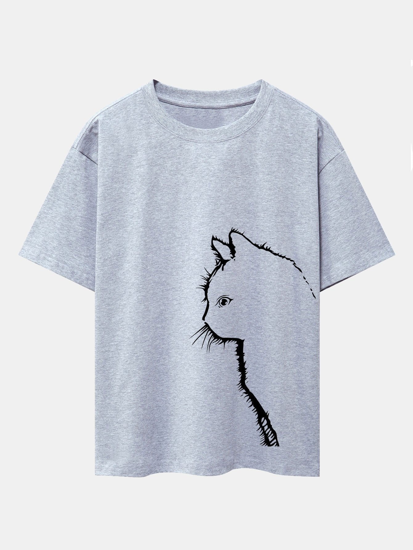 Cat Silhouette Print Drop Shoulder Oversize T-Shirt