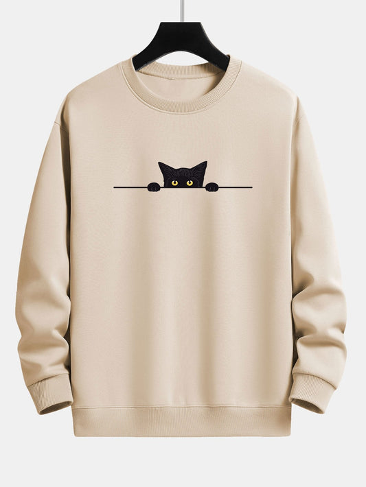 Sweat-shirt coupe décontractée à imprimé chat noir