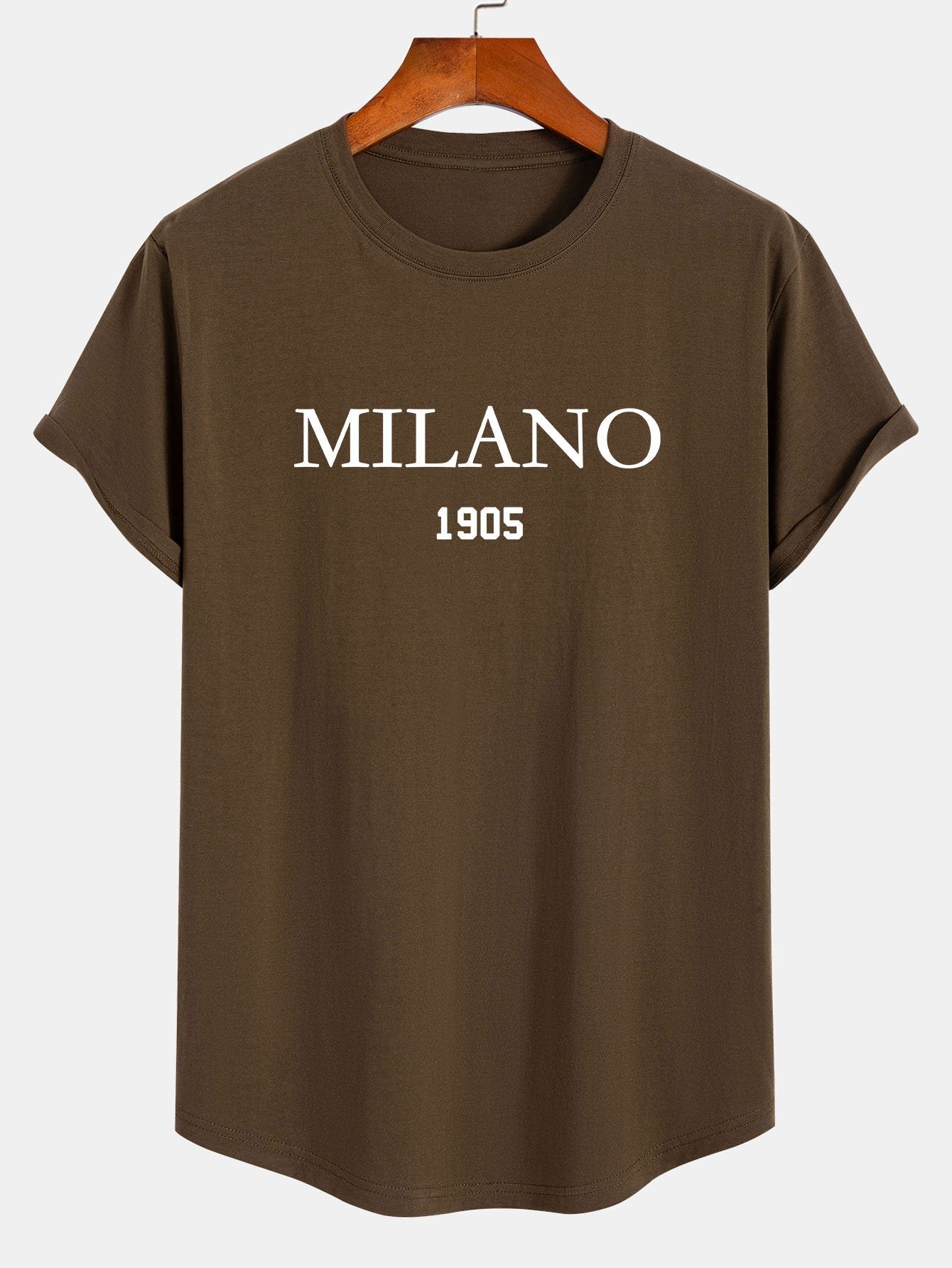 T-shirt en coton à ourlet arrondi et slogan Milano 