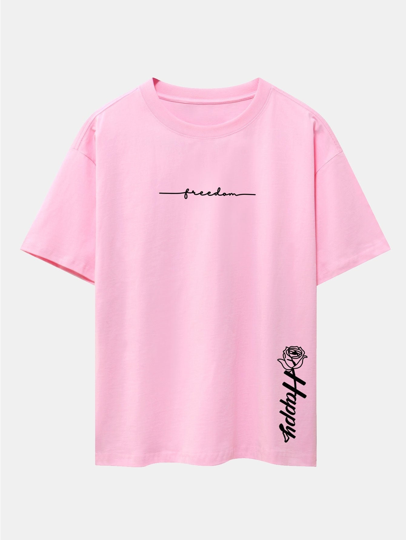 Rose With Slogan Print Drop Shoulder Oversize T-Shirt