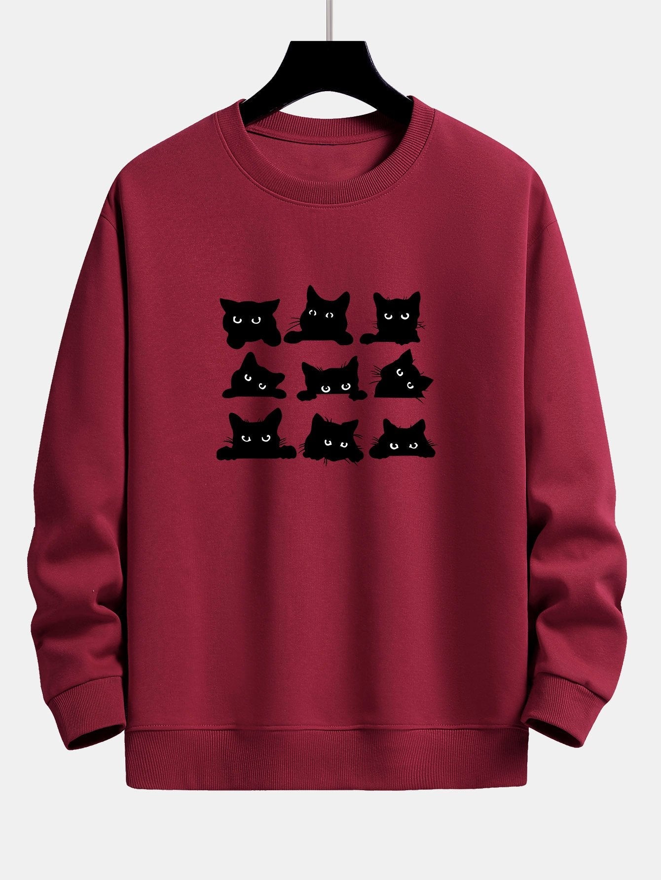 Sweat-shirt coupe décontractée à imprimé chat noir