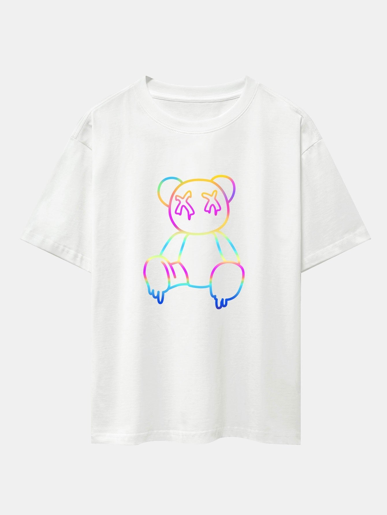 Gradient Dissolving Bear Print Drop Shoulder Oversize T-Shirt