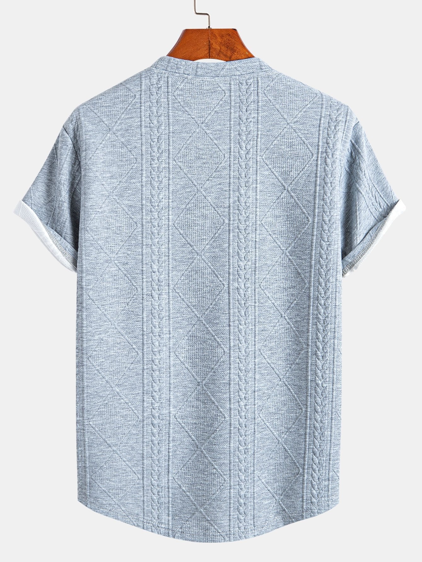 Short Sleeve Geometric Jacquard Arc Hem T-Shirt