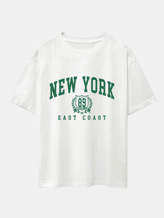 New York Varsity Print Drop Shoulder Oversize T-Shirt