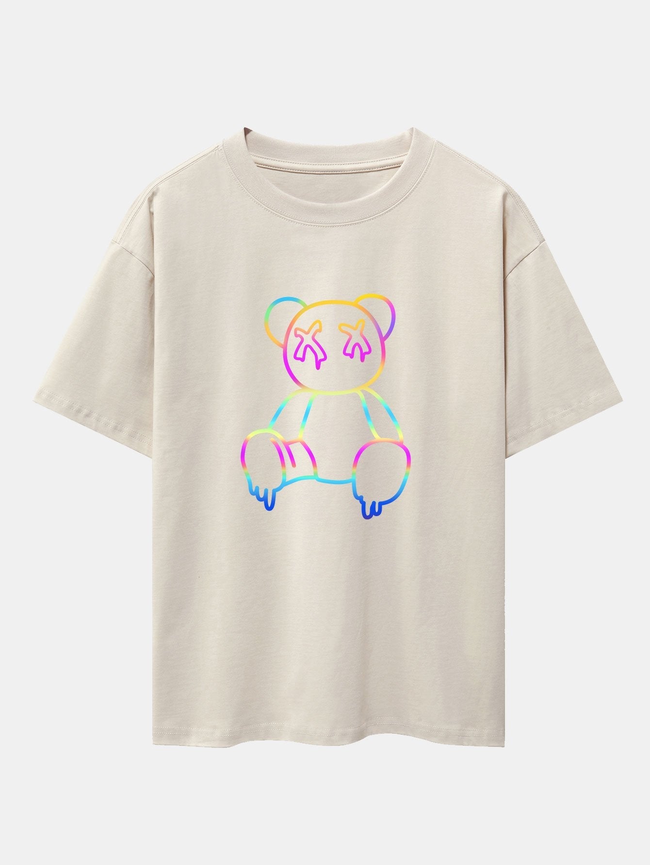 Gradient Dissolving Bear Print Drop Shoulder Oversize T-Shirt