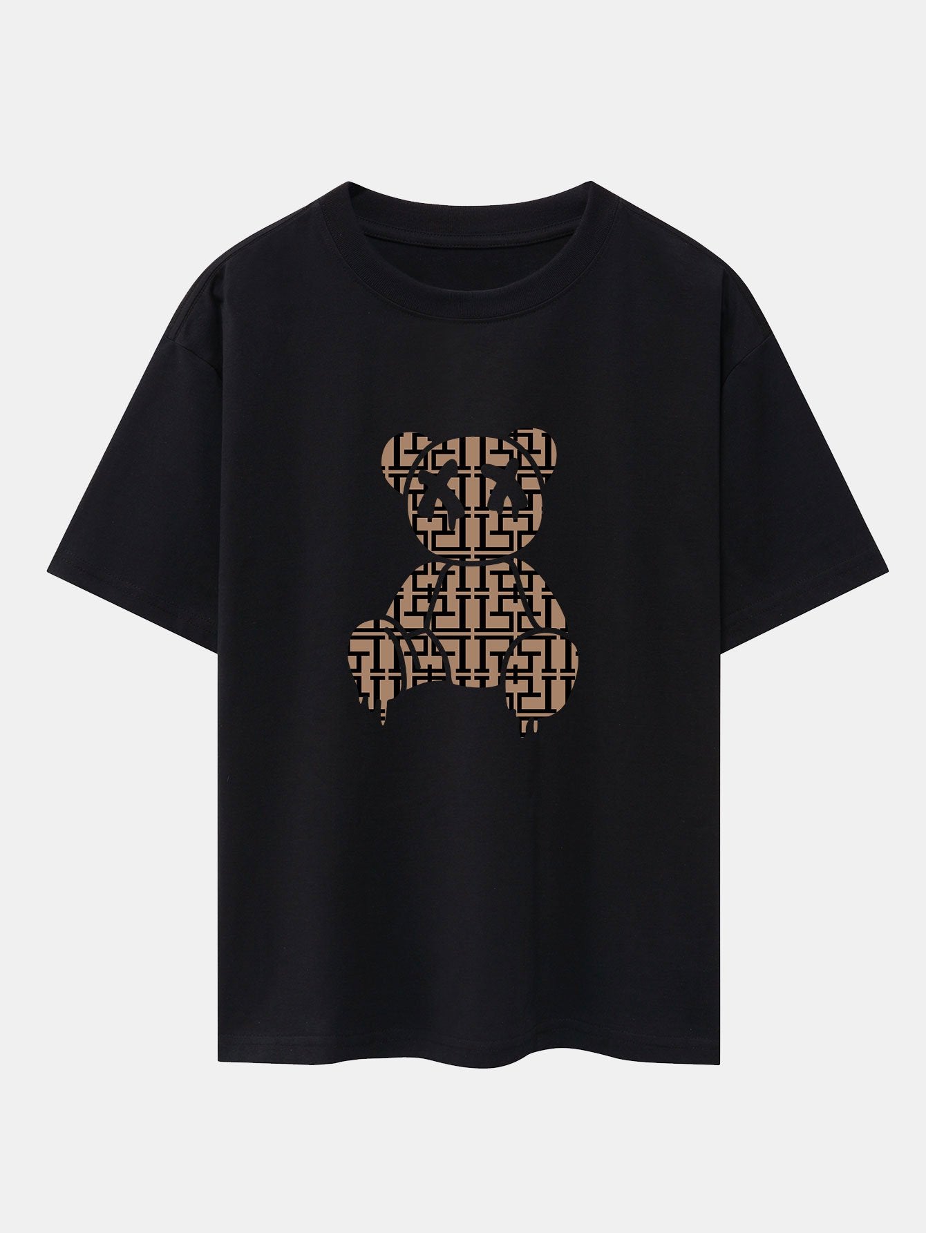 Geometric Dissolving Bear Drop Shoulder Oversize T-Shirt