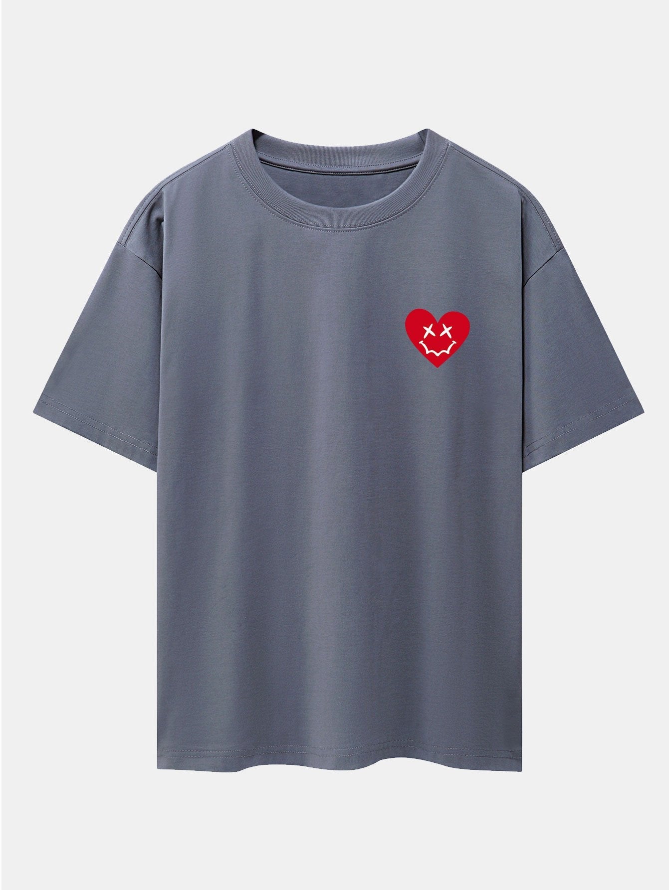 Smiley Heart Print Drop Shoulder Oversize T-Shirt