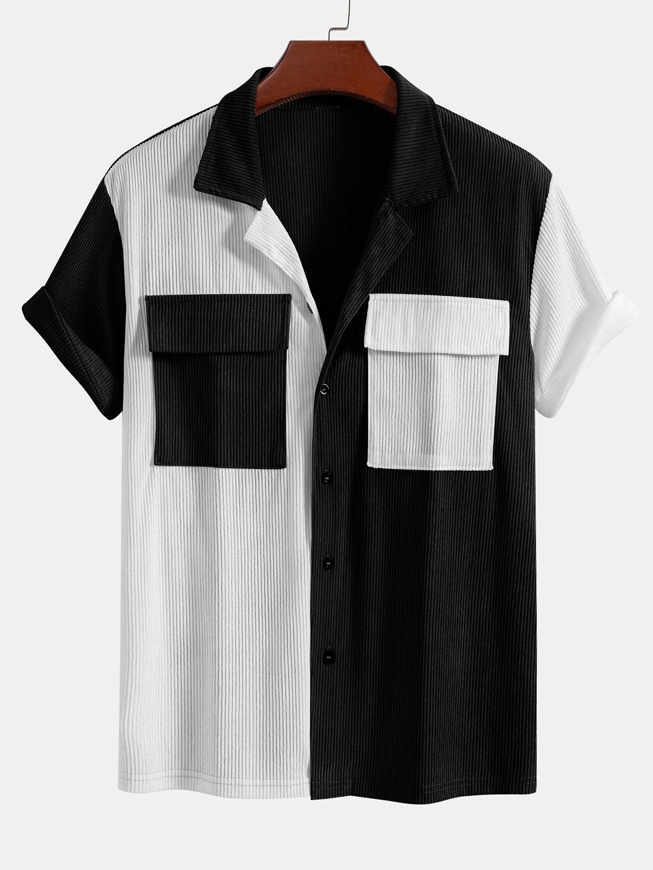 Chemise cubaine en velours côtelé bicolore