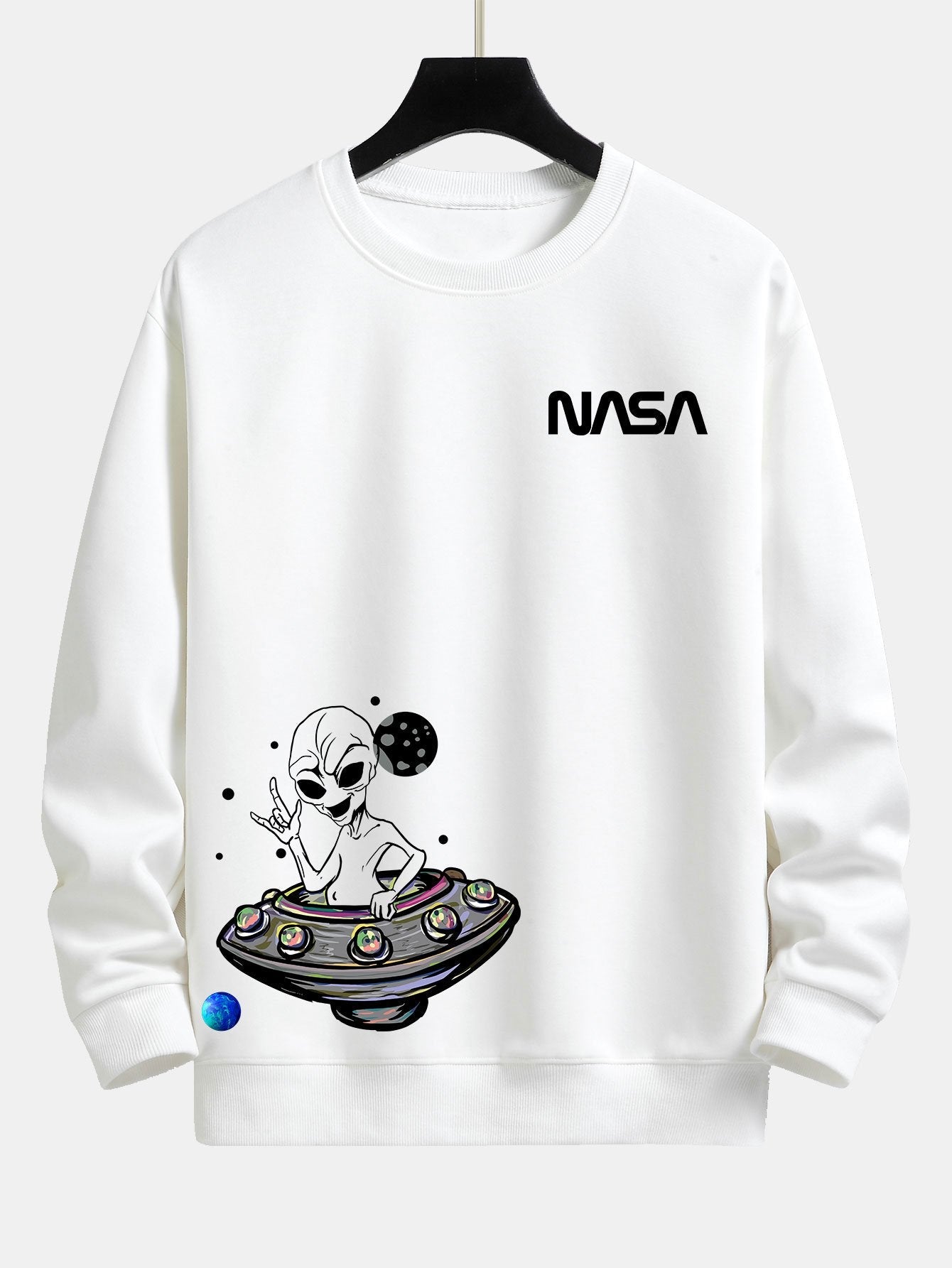 Sweat-shirt coupe décontractée à imprimé extraterrestre de la NASA