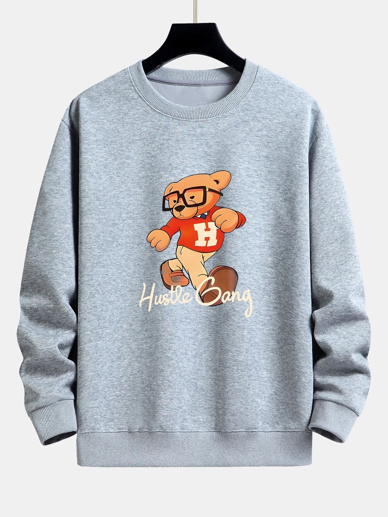 Sweat-shirt coupe décontractée imprimé ours avec lunettes