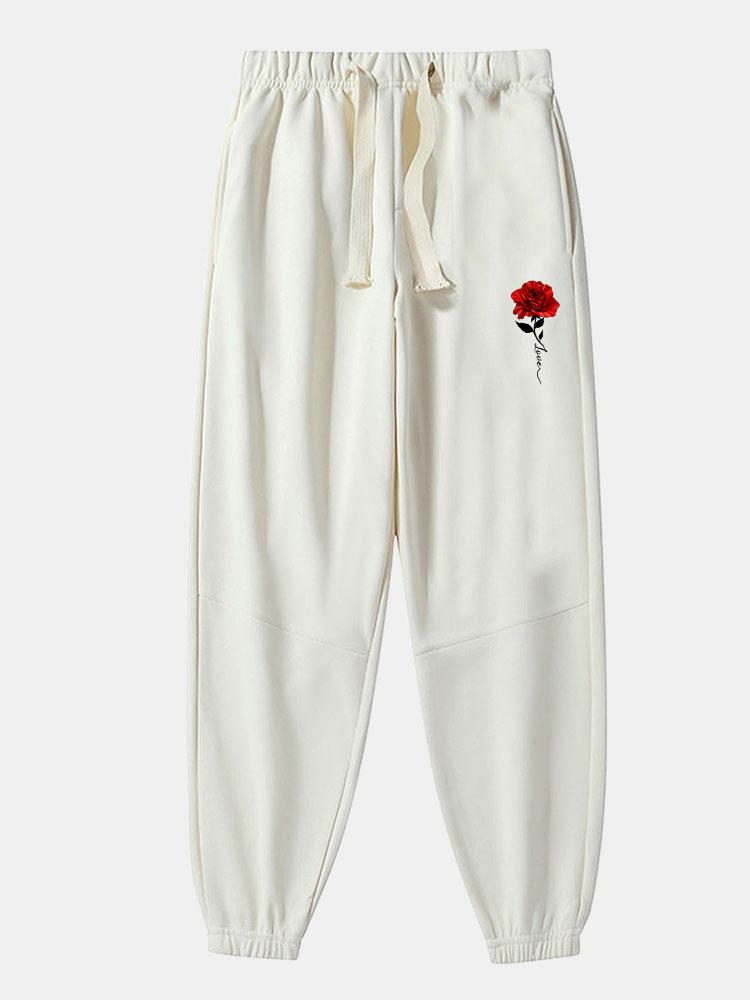 Pantalon de jogging en coton mélangé à imprimé roses