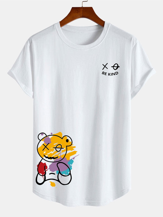 Graffiti Bear Print Cotton Arc Hem T-Shirt