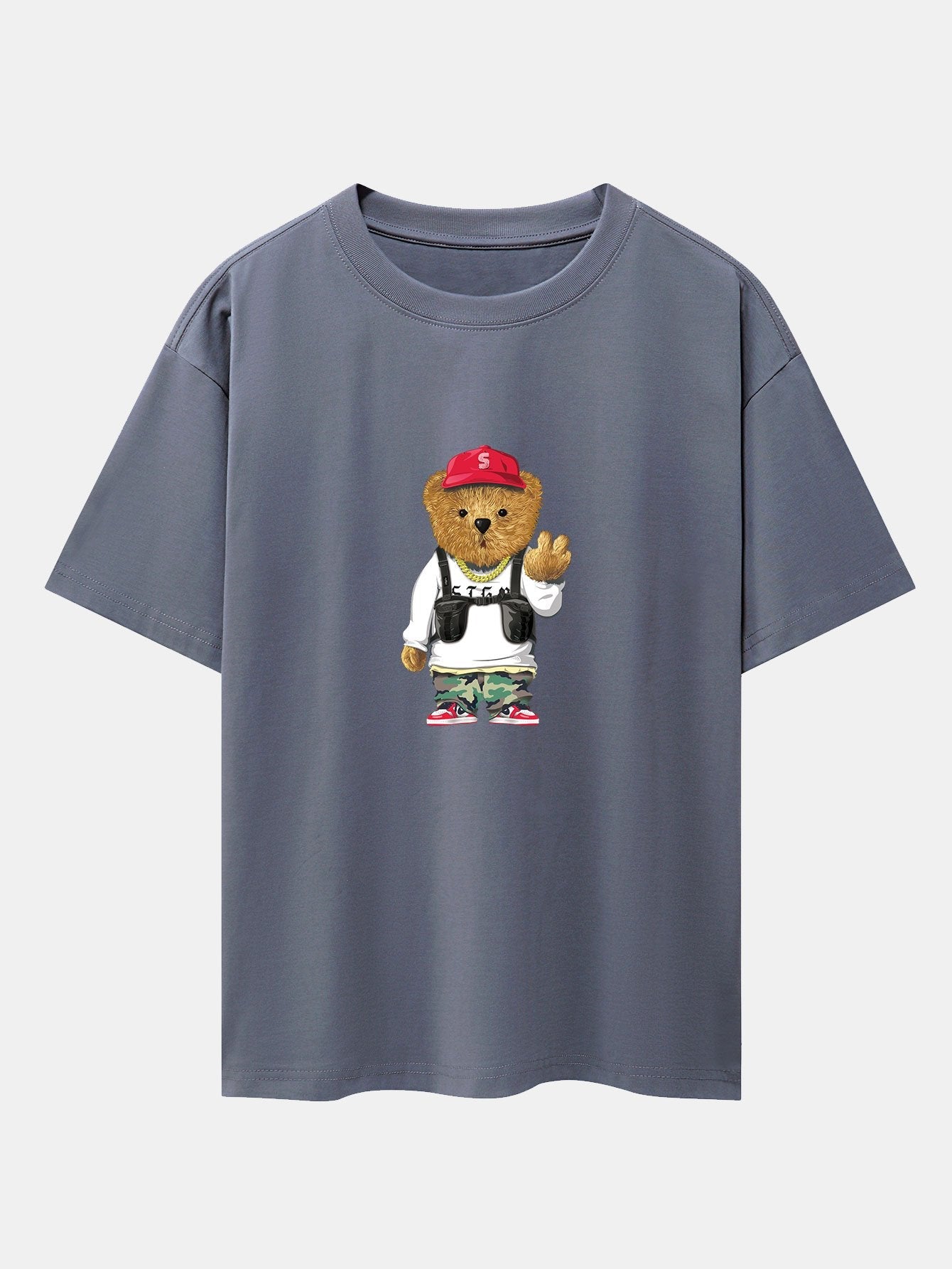 Cool Bear Print Drop Shoulder Oversize T-Shirt