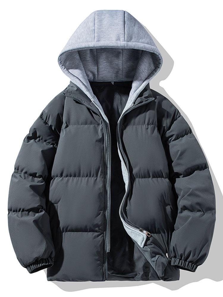 Contrast Detachable Hooded Puffer Coat