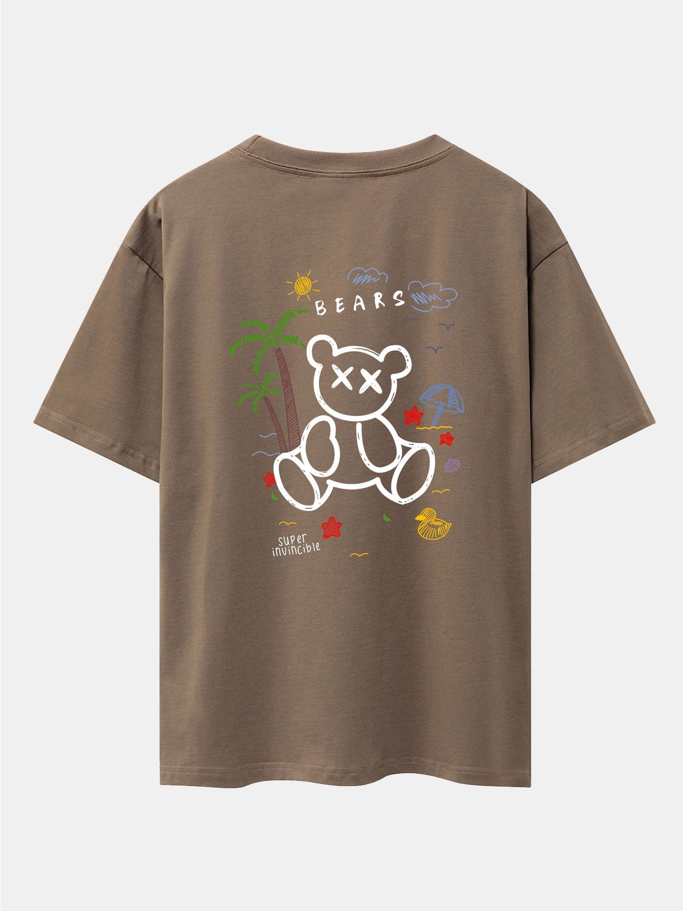 Bear On Vacation Print Drop Shoulder Oversize T-Shirt