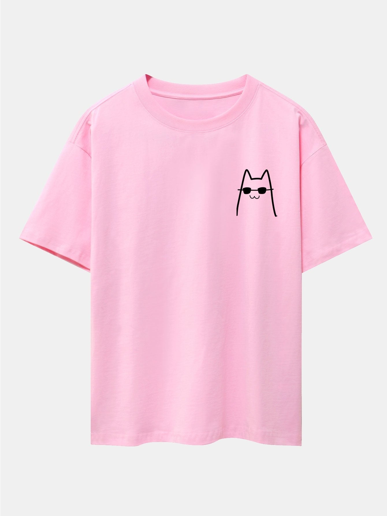 Cat With Sunglasses Print Drop Shoulder Oversize T-Shirt