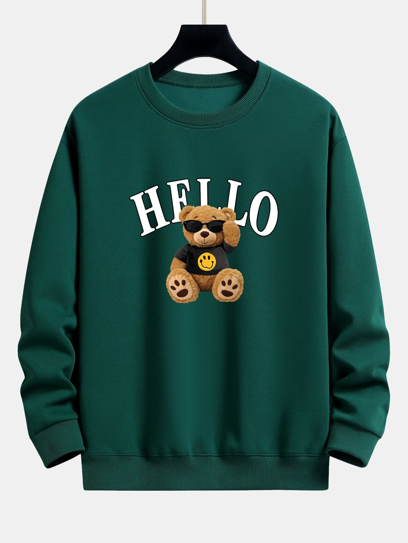 Hello Sunglasses - Sweat-shirt coupe décontractée à imprimé ours