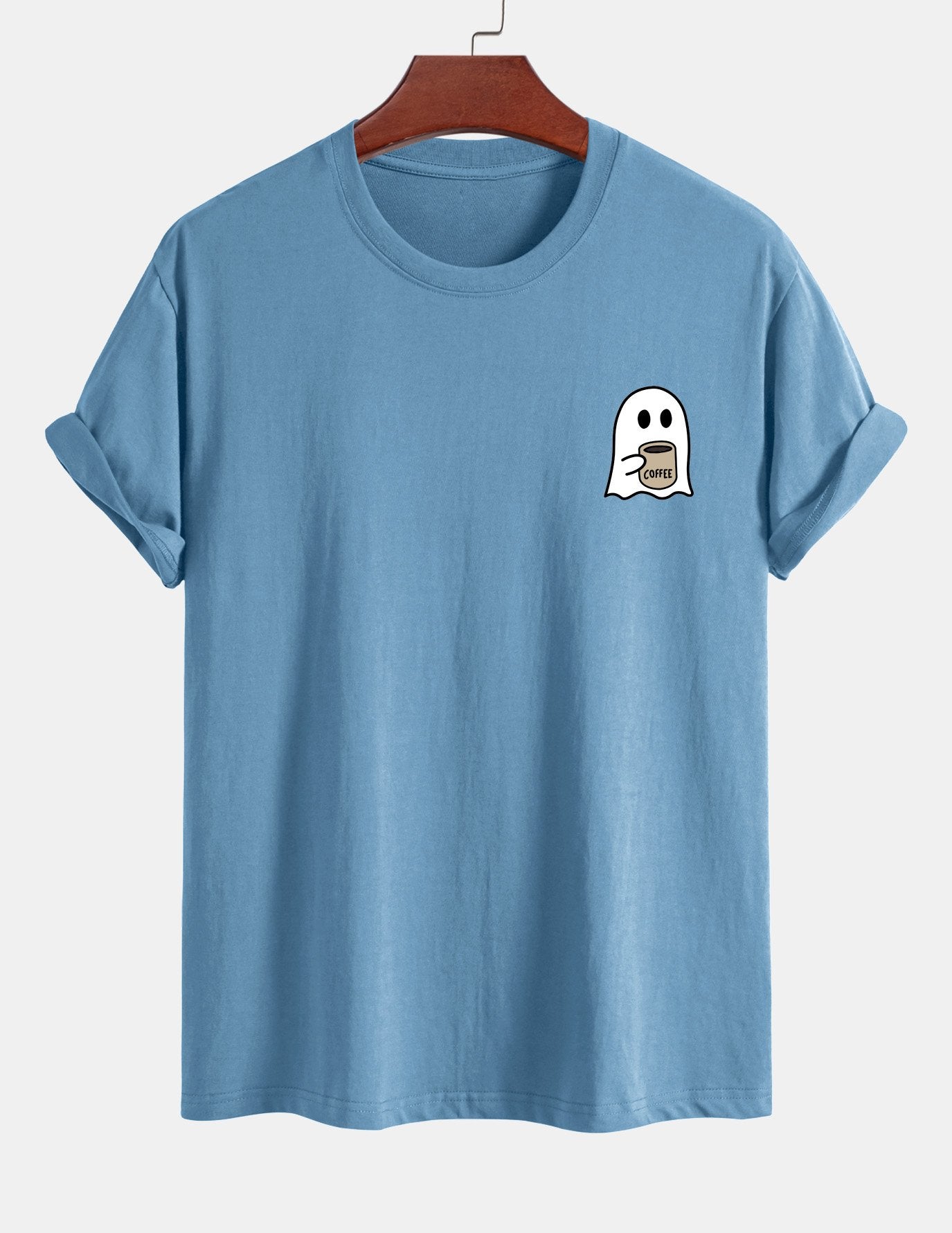 T-shirt en coton imprimé Ghost Drinking Coffee, coupe classique