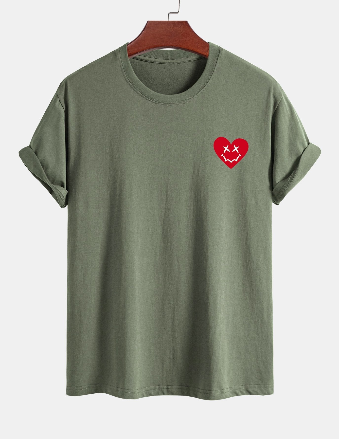 Regular Fit Heart Smiley Face Print Cotton T-Shirt