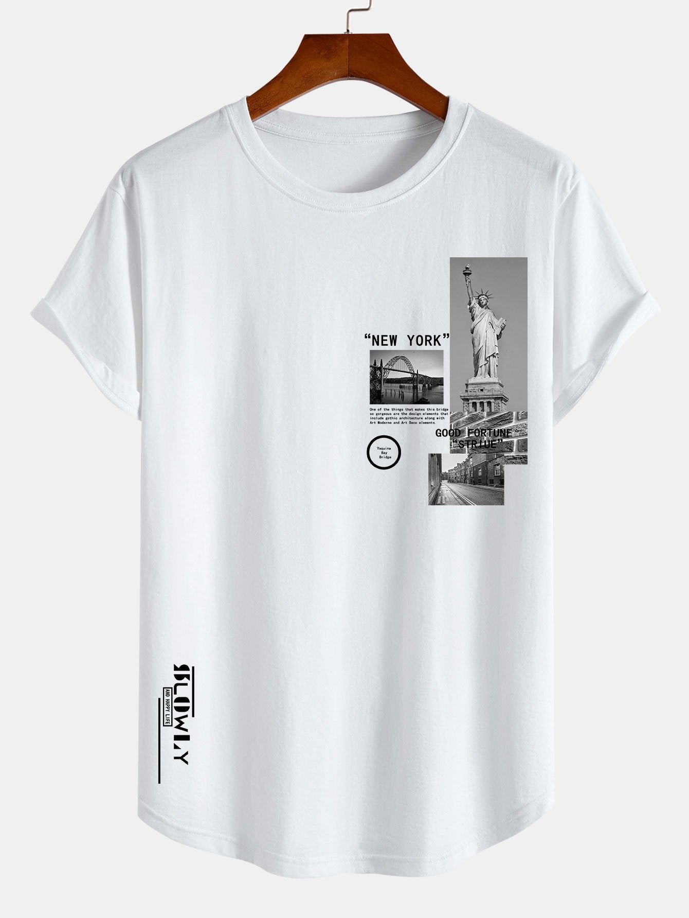 New York Scenery Print Cotton Arc Hem T-Shirt